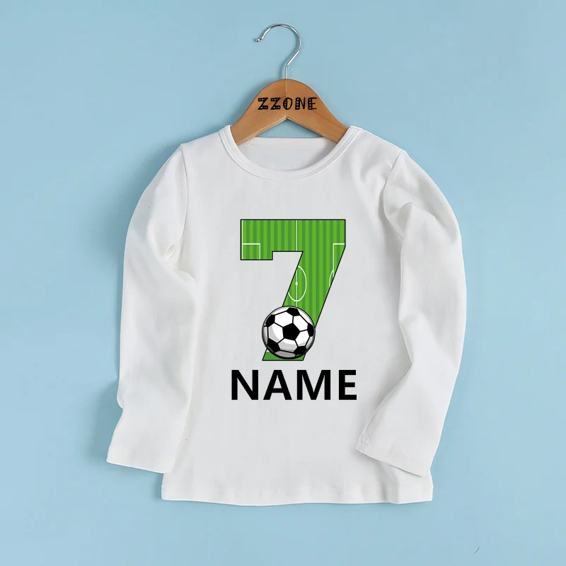 Football Number Birthday Kids T shirt 1 2 3 4 5 6 7 8 9 Years Customize Name Soccer Boys T-shirts Baby Girls Long Sleeve Clothes 3