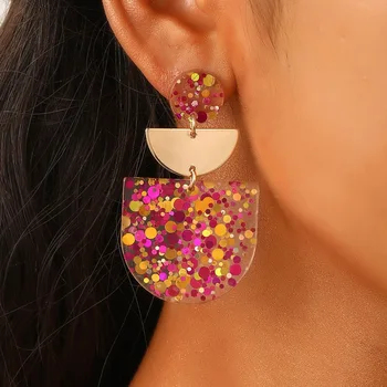 Vintage Bohemian Acrylic Colorful Earrings For Women Jewelry 2025 Trending New Women's Geometric Circle Sequin Drop Earrings