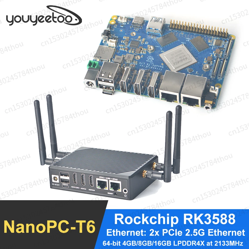 NanoPC T6 Development Board Rockchip RK3588 Dual PCIe 2.5G Ethernet 16GB LPDDR4X Support Debian 11,Android 12,Ubuntu 22.04