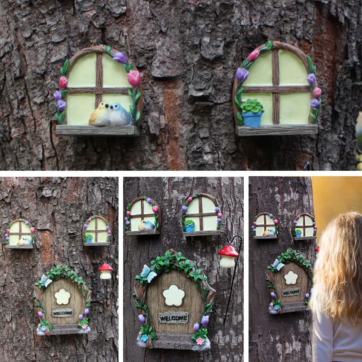 

Glowing Fairy Door Window Ornaments Creative Tree Hanging Decor Resin Crafts Outdoor Home Garden Decoration