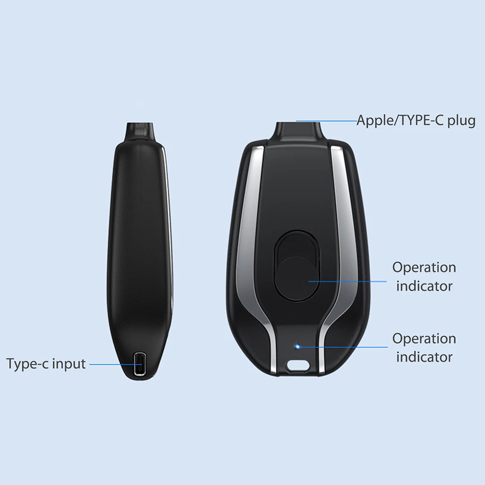 Portable Keychain Charger 1500mAh Wireless Mini Battery Pack Fast Charging Backup Power Bank Type-C For iPhone Android Devices