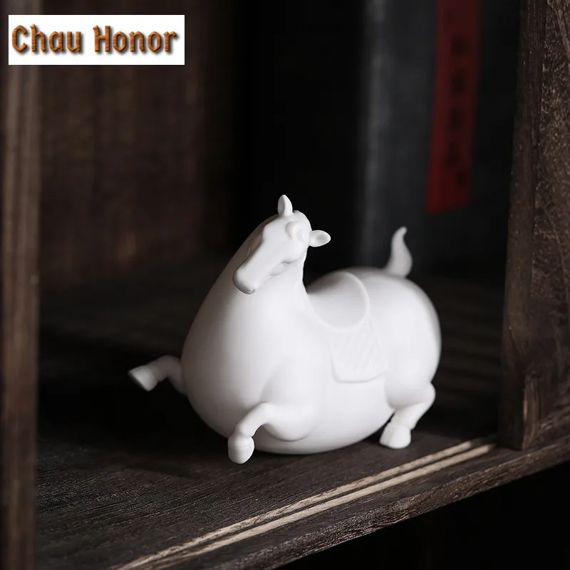 Chinese Style Fat Horse Ceramics Statue Figurines Modern Art Home Decorations Room Bookshelf TV Cabinet Decor Animal Ornament