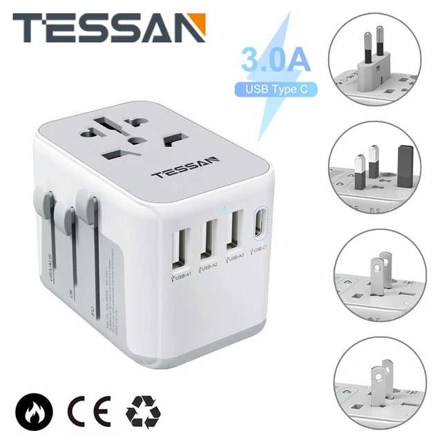 TESSAN Universal Travel Adapter Alle-in-one-Reise Ladegerät mit 3 USB Ports  und 1 Typ C Wand ladegerät für US EU UK aus - AliExpress