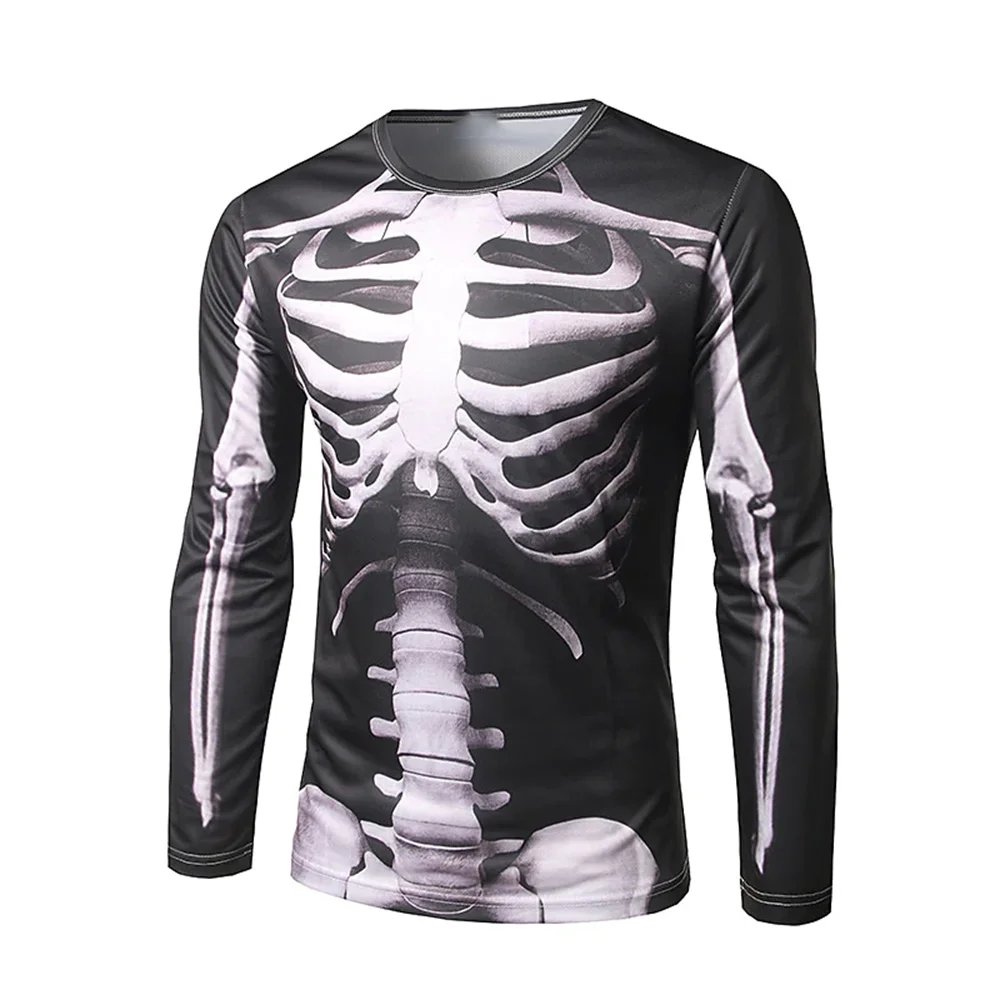 

Men's Halloween Costume Skull Print T Shirts Vintage Graphic Tops Horror Harajuku Oversized T-Shirt Long Sleeve Fun Pullover 5xl