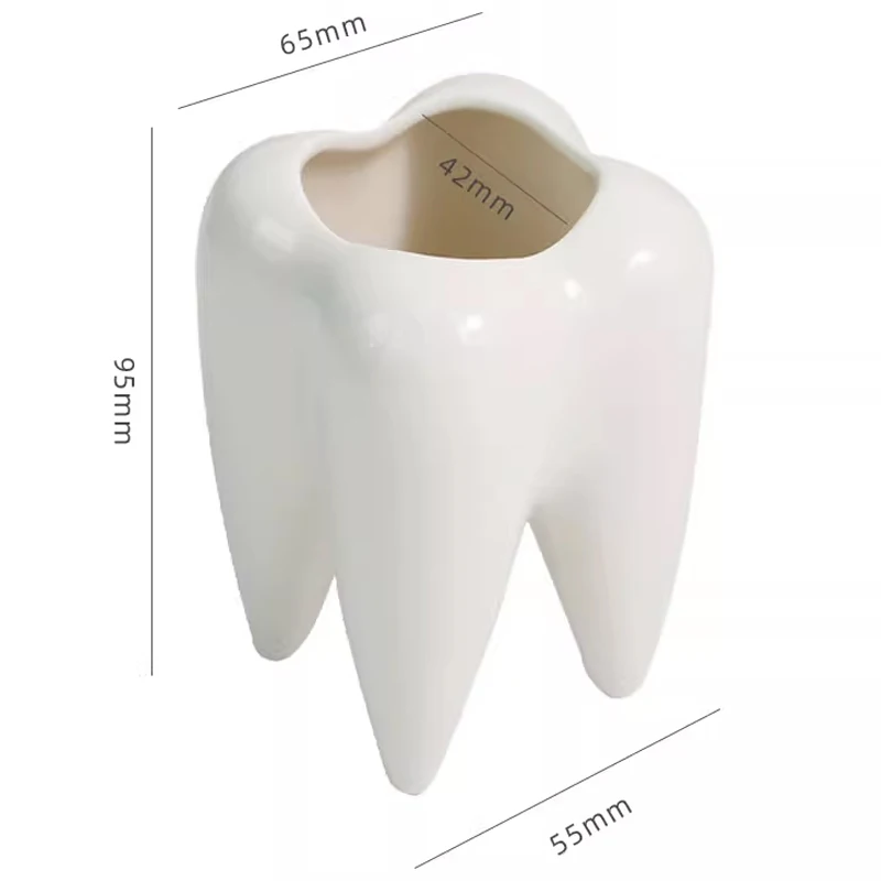 Creative Tooth Shape Pen Holder, White Teeth Toothbrush Cup, Miscellaneous Storage, Flower Pot Desktop Decoration Ornaments, 1Pc