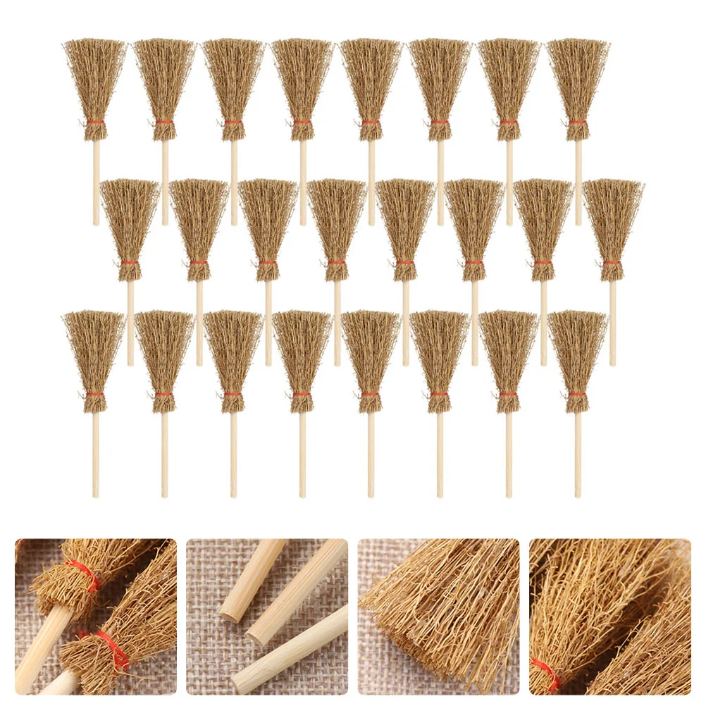 

24 Pcs Broom Toys Halloween Decorations Ornaments Household Wedding Compact Mini Tool Small Witch's