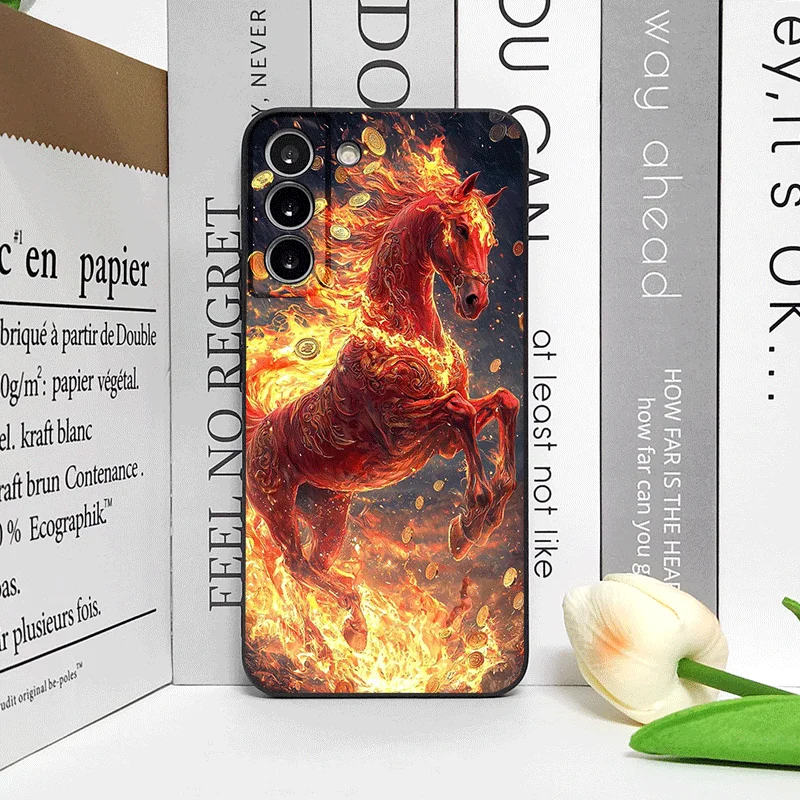 Elegant Red Horse Print Chinese-Style Phone Case - Soft Cover