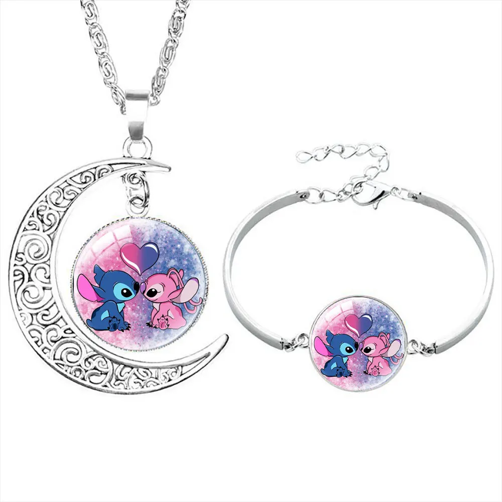 Disney Children's Jewelry Set Interstellar Baby Stitch Jewelry Alloy Necklace Bracelet Two Piece Set