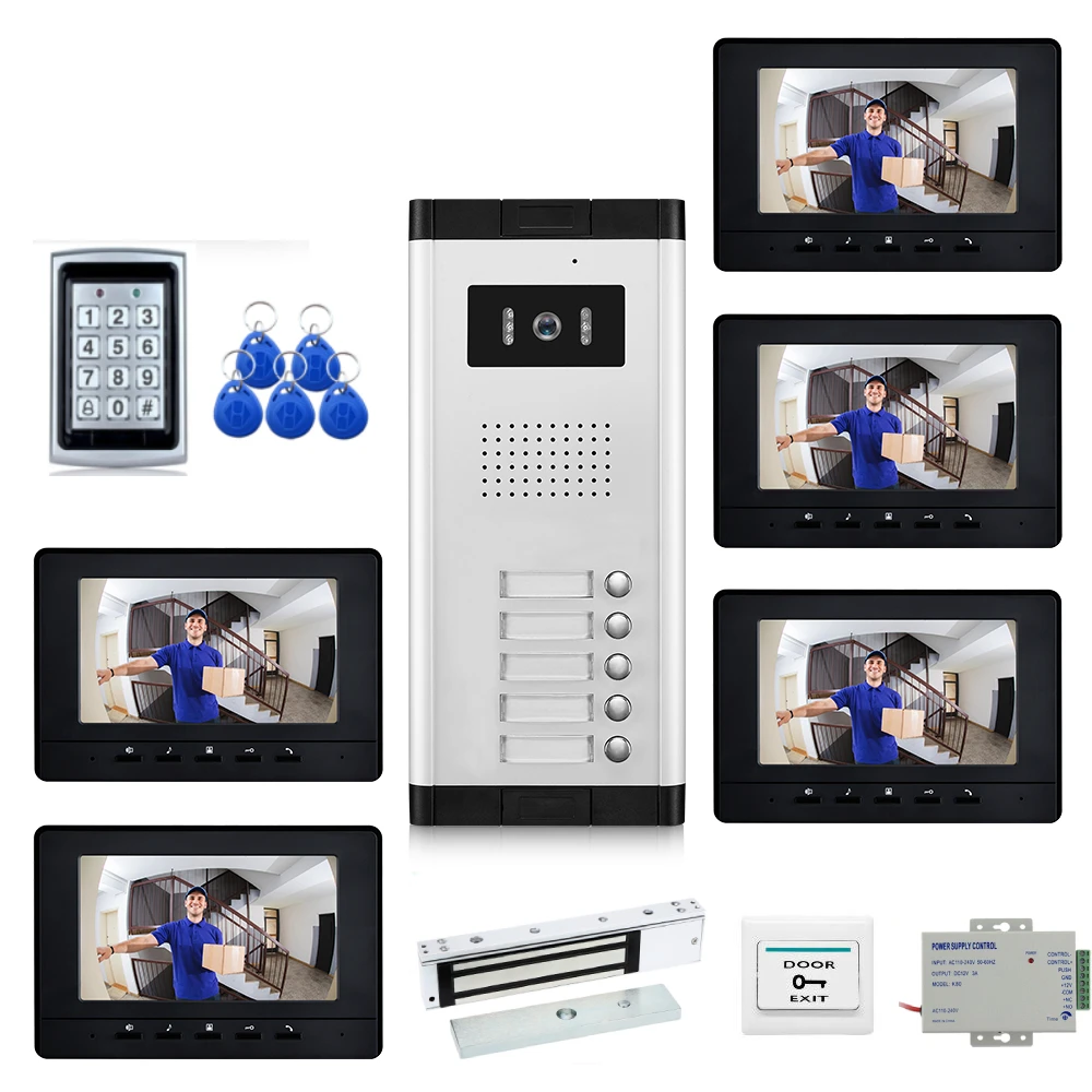 

Video Intercom System for 2,3,4.5 Family Apartments RFID Unlock Villa Doorbell Video Door Phone Kits ﻿