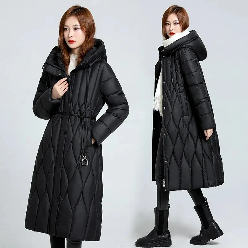 New Oversized Women's Down Cotton Coat Winter Cold Warm Padded Jacket Long Female Casual Hooded Parker Cotton Clothes Black 7XL