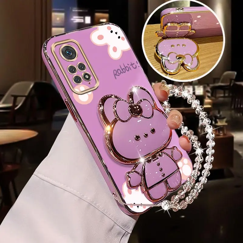 Diamond Wrist Strap Rabbit Phone Holder Case with Stand Cover