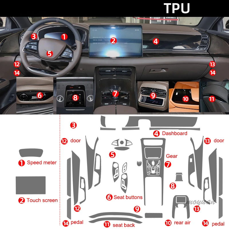 

Tpu Film for BYD DMI EV Song Plus Pro Han EV Car Interior Sticker Center Console Gear Touch Screen Dashboard Door Windows Panel