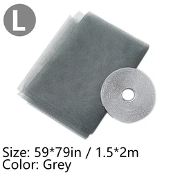 Self-Adhesive DIY Mosquito Mesh Screen - Insect and Fly Protection Curtain (Grey Mosquito Net L)
