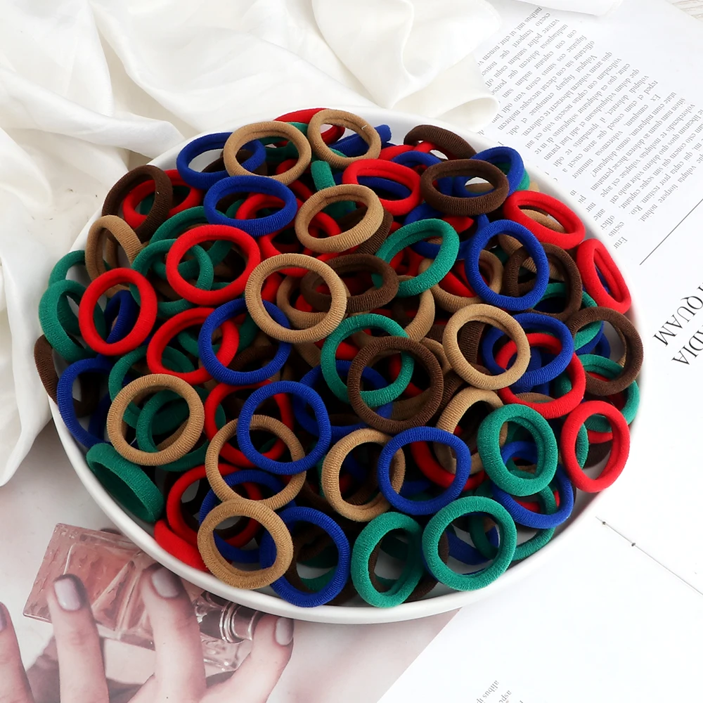 200 Teile/satz Elastische Kinder Grundlegende Haar Bands Krawatte 3cm Dark Farben Headwear nicht Verletzt Haar Stirnband Haar Zubehör halter Großhandel – Detail 15