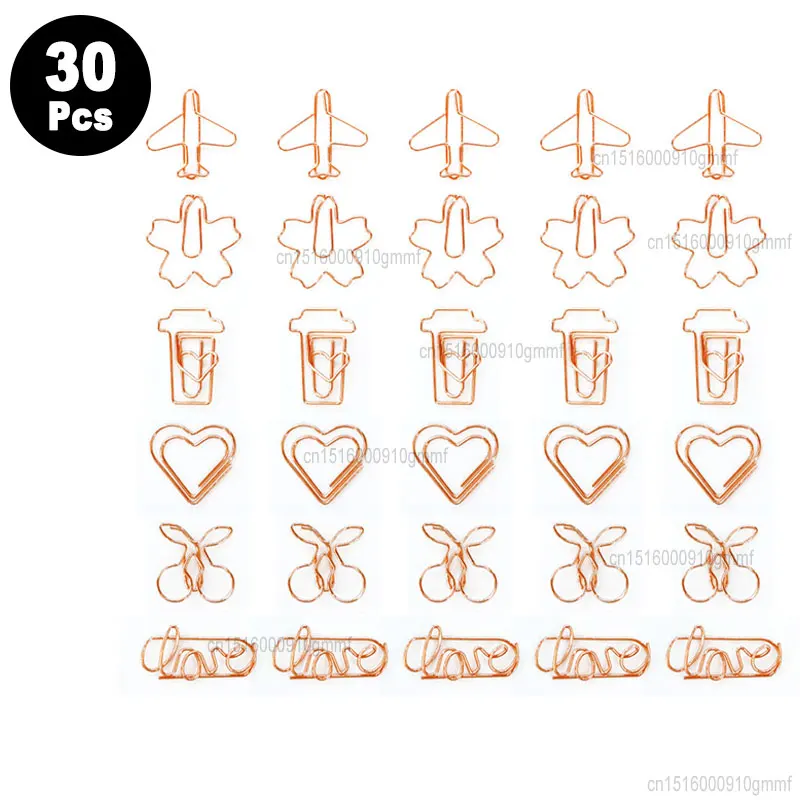 30Pcs 미니 종이 클립 다른 모양의 금속 책갈피 클립 세트 사진 티켓 편지지 Orgainzer 액세서리 골드 컬러