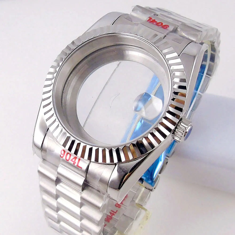 

Fit Automatic NH35 NH36 NH34 Miyota DG ETA 2836 2824 PT5000 Bliger Silver 39mm 36mm Sapphire Glass Watch Case Fix Bezel Bracelet