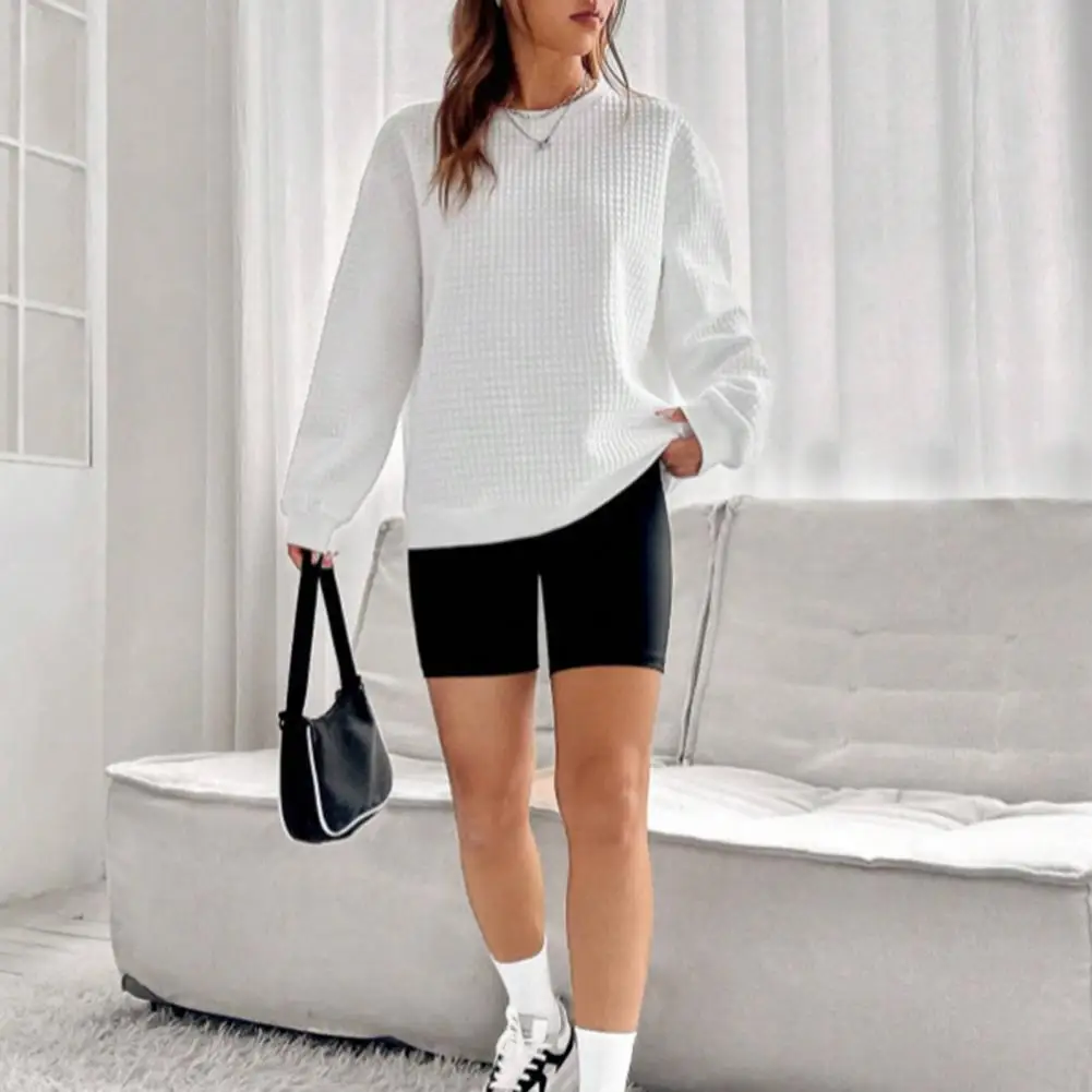 Elegante Elegante Donna Top Alla Moda Donna Tinta Unita Modello Waffle Felpa Elegante Autunno/Inverno Per Casual Per Le Donne