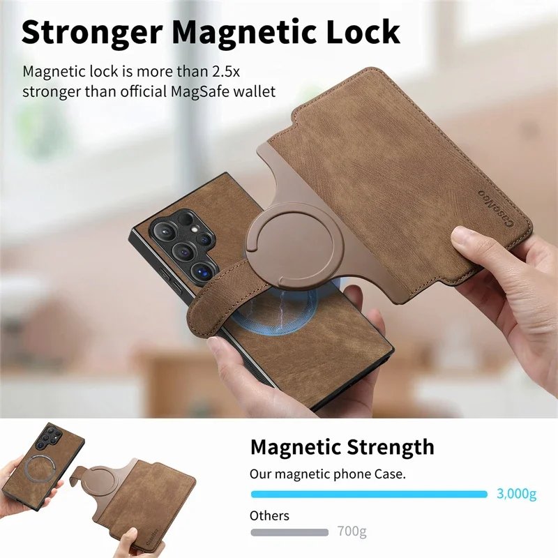 MagSafe Flip Leather Wallet Phone Case with Removable Magnetic Card Holder