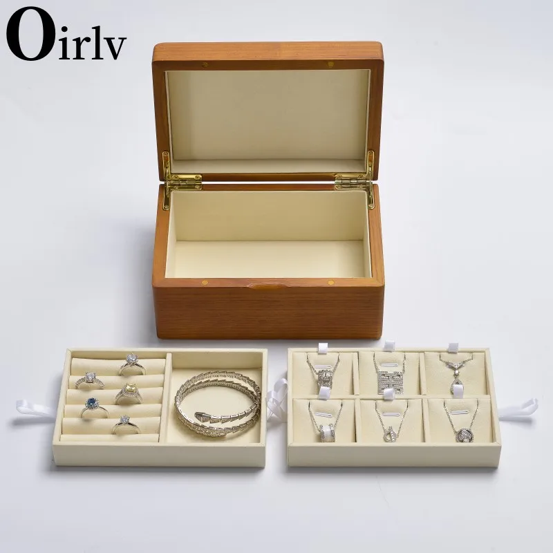 Oirlv Retro Solid Wood Jewelry Gift Box Square Wood Big Ring Earrings Organizer Storage Box Multifunction Jewelry Display Props - Image 4