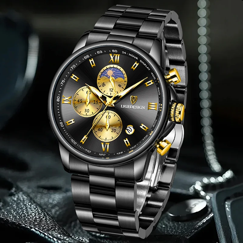 LIGE New Business Men Watch Fashion Sports Chronograph Military Watches For Men Stainless Steel Waterproof Quartz Wristwatch