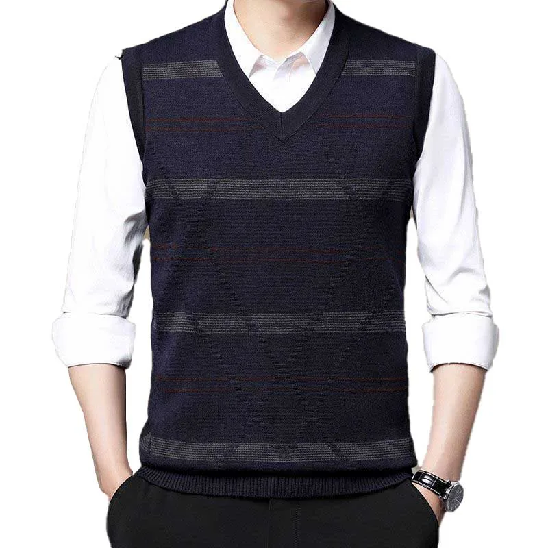 Fashion V-Neck Spliced Striped Vest Sweaters Men's Clothing 2023 Autumn Winter Loose Knitted Casual Pullovers All-match Tops