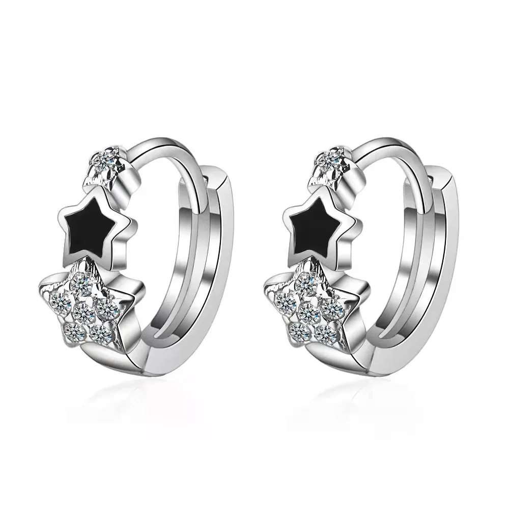 

Silver Color Five-pointed Star Earrings for Women Inlaid Zircon Ear Buckle Epoxy Earring Luxury Jewelry Pendientes Accessories