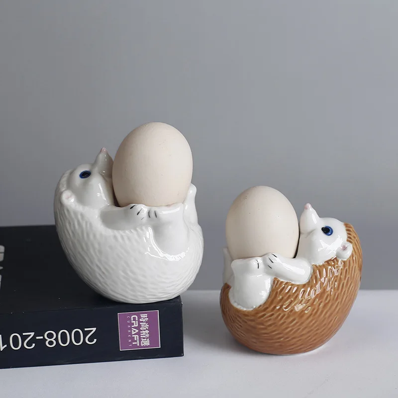 1PC Cartoon Animal Ceramic Egg Cup Easter Egg Stand Easter Tabletop Figurine for Hard Boiled Eggs Holder for Lunch Breakfast