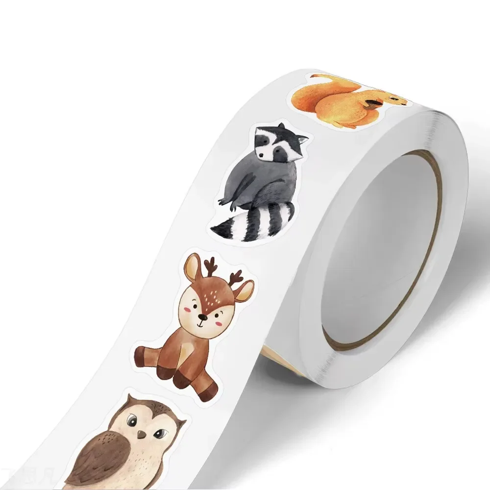 New 500Pcs/Roll Heterotypic Forest Animals Stickers Adorn Gifts Watercup Phone PC Pad 2.5cm/1.0'' Art Labels Learning Rewards
