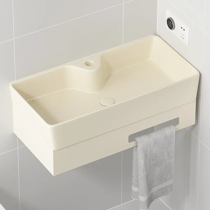 Cream wall-mounted thickened bracket basin combination Small apartment bathroom Balcony wall-mounted integrated ceramic