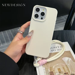 Stylish Candy Leather Texture Wrist Strap Case - Solid Color Cover - iPhone 14 (White)