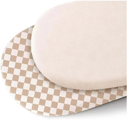 2 - Pack Baby Bassinet and Crib Mattress Sheets - Breathable, Solid & Printed Designs (Cream Grid)