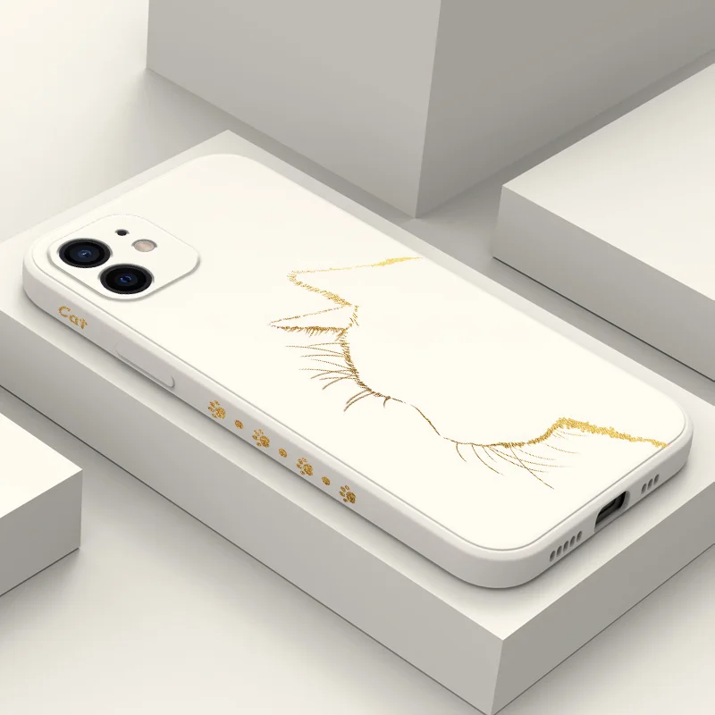 Elegant Black Gold Cat Liquid Silicone Phone Case - Soft Protective Cover