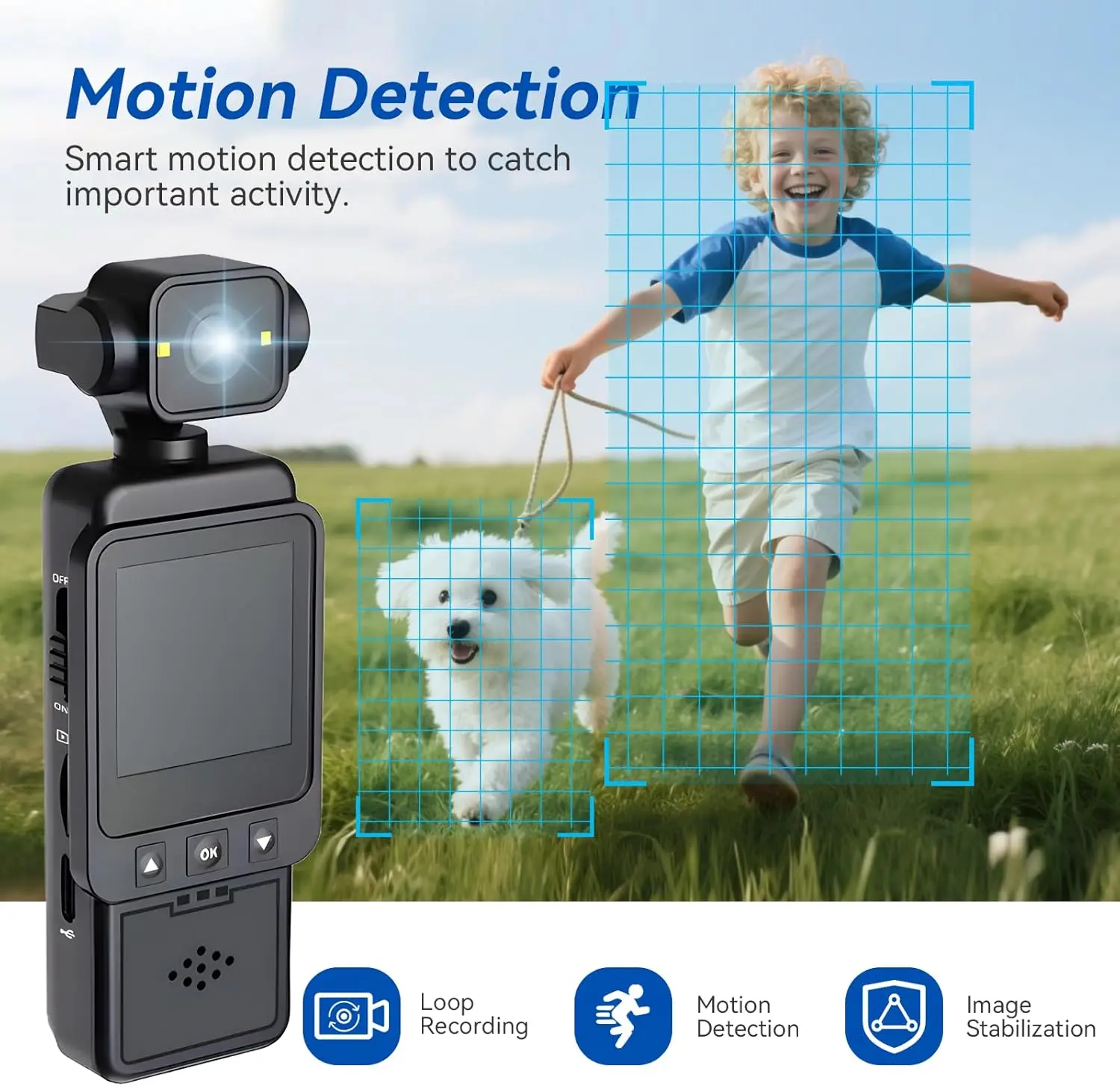 Caméra Action 1080P avec objectif rotatif 360° sous l'eau, capturant des images claires