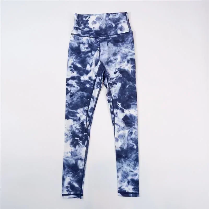 Lemon Women Yoga Tight Fit Leggings Quick Drying Tie Dye Sports High Waist Trousers Running Fitness Elastic Sports Pants