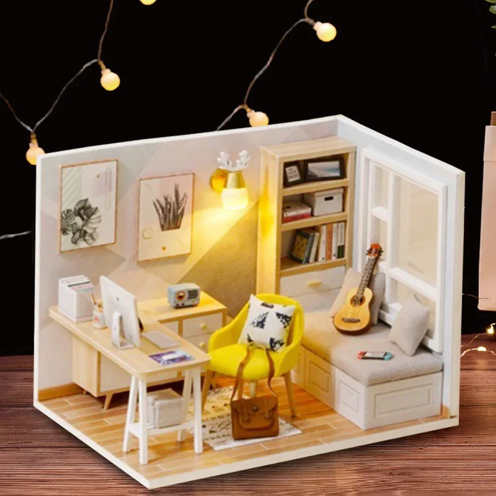 DIY 오두막 공부방 장난감 키트, 공주 인형 집 수제 모델 가구, 3D 목재 미니어처 인형 집 장난감, 생일 선물