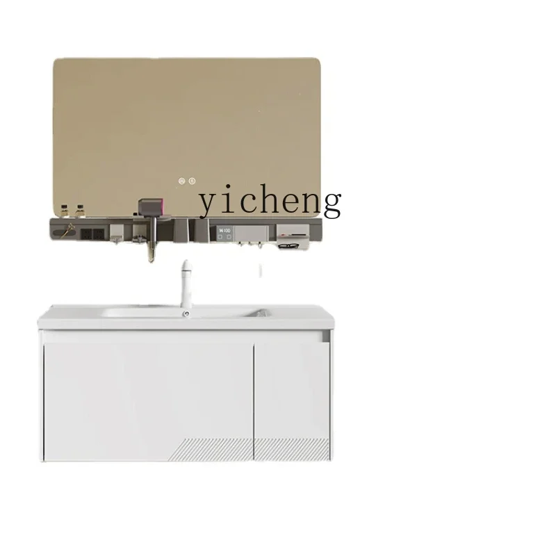 

XL Ceramic Whole Washbin Smart Multi-Functional Storage White Multi-Layer Solid Wood Simplicity Bathroom Cabinet