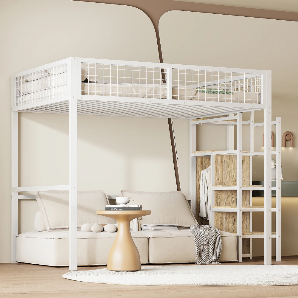 Multifunktionales Heim-Möbelset Schwarzer Kleiderschrank Eisenrahmen-Kinderbett 140*200 Hochbett mit Leiter Robustes Aufbewahrungsregal Platzsparend – Detail 12
