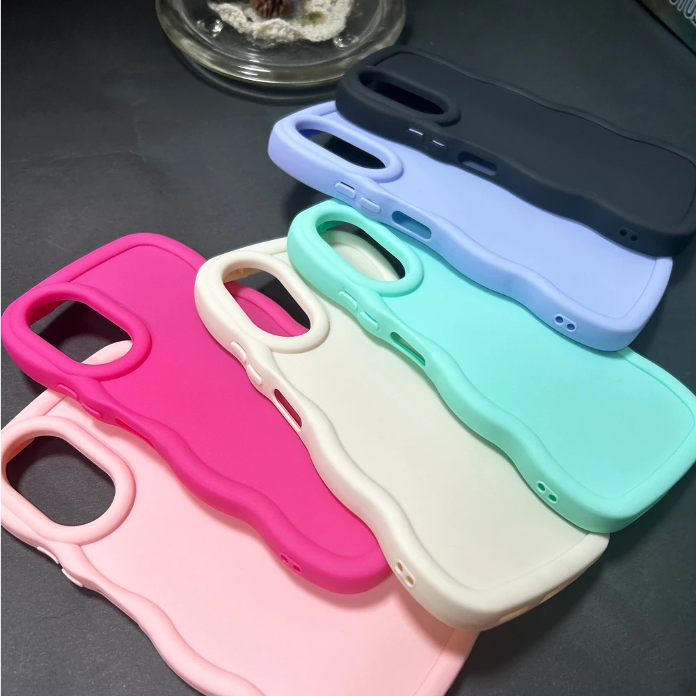 Macaron Colors Curly Frame Soft TPU Shockproof Slim Phone Case Cover