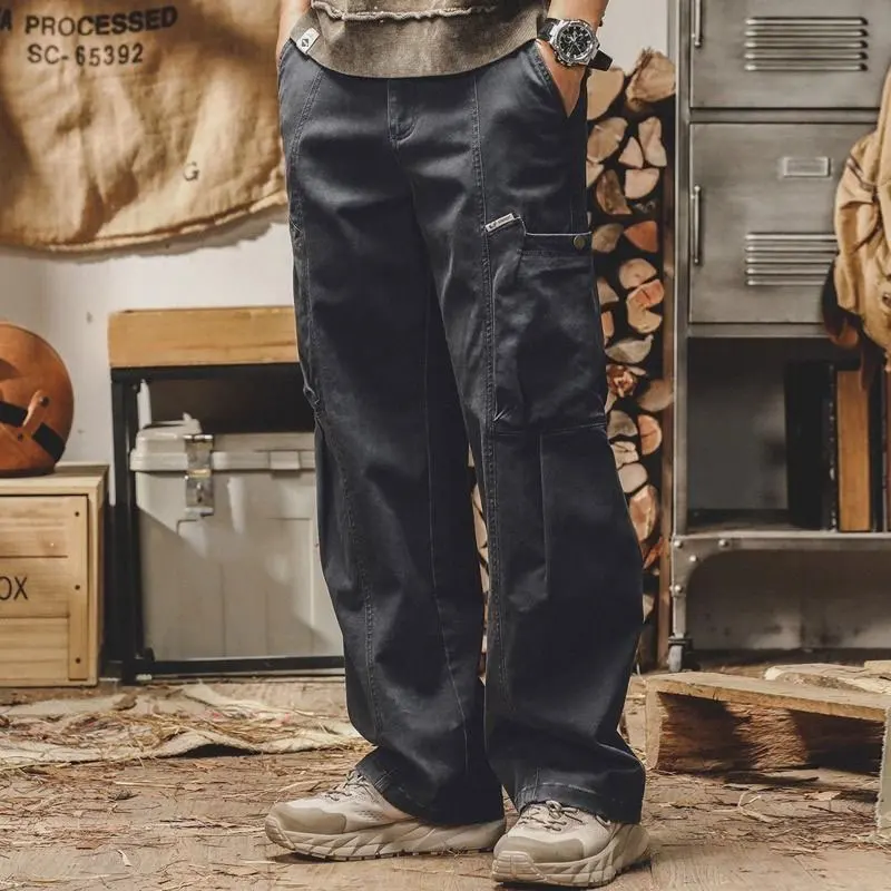 Elegant Fashion Harajuku Slim Fit Ropa Hombre Loose Casual Pants All Match Sweat Pants Pockets Straight Cylinder Cargo Pants