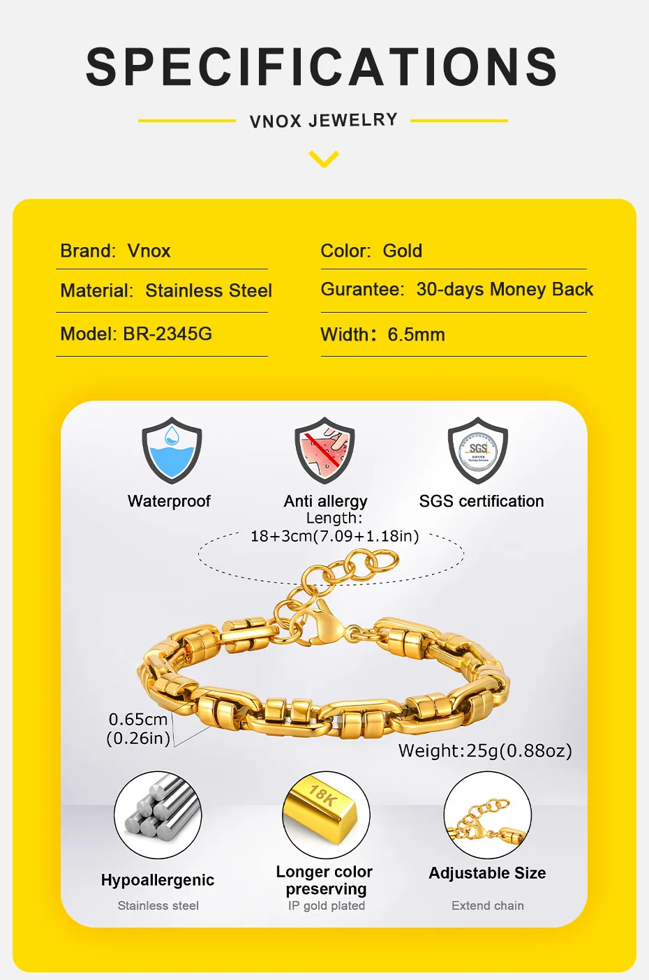 Vnox Dickes Punk-Gliederkettenarmband für Männer und Teenager, dreifarbige handgefertigte schwere Kette aus Edelstahl, stilvoller Handschmuck aus Metall – Detail 4