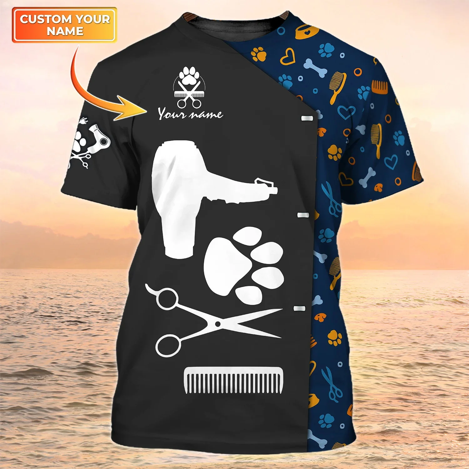 Neueste Sommer Mode männer T-shirt Hund Barber Pesonalized Name 3D Gedruckt t shirt Unisex Casual Tops Pet Groomer Uniform DW148 – Detail 31