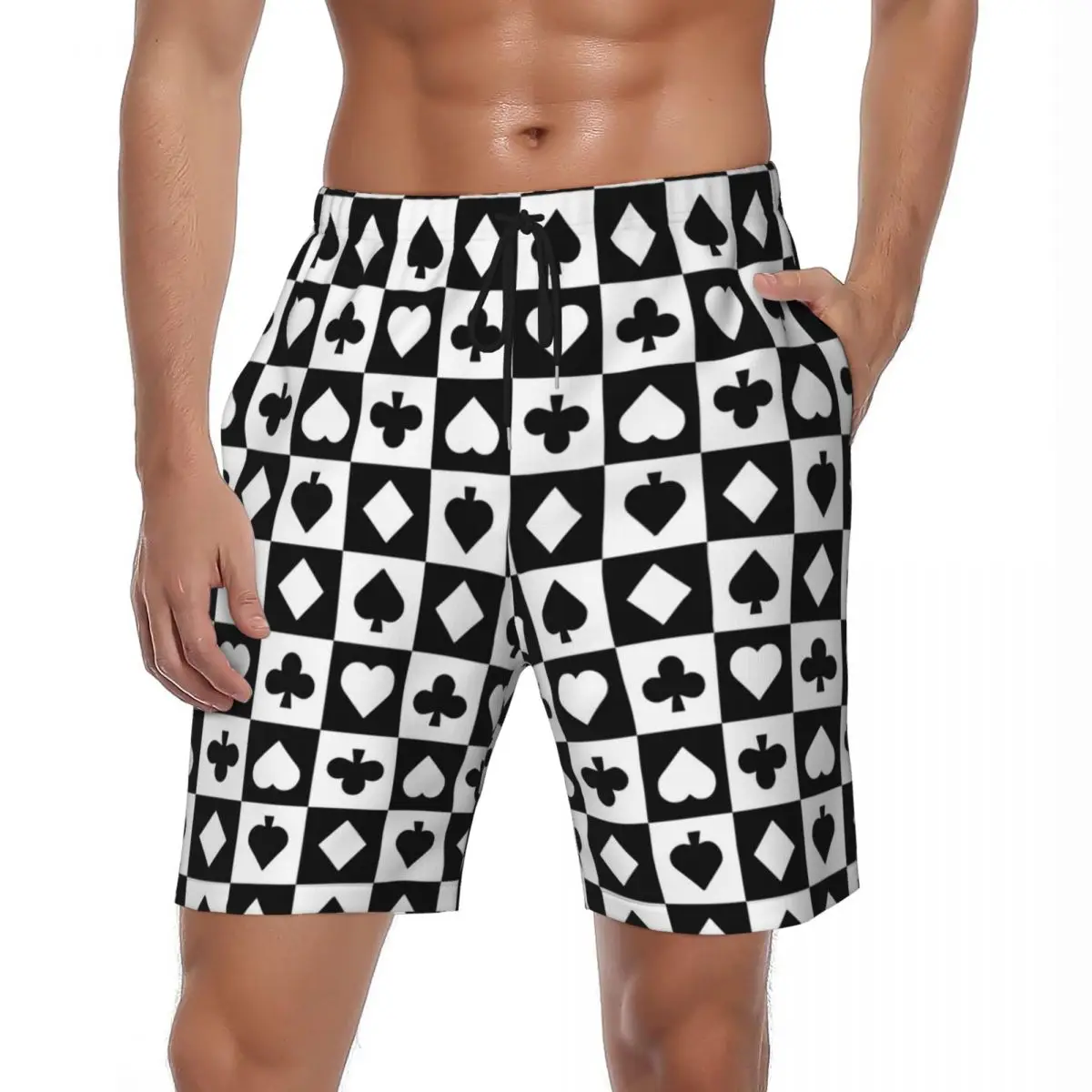 

Summer Board Shorts Man Poker Chessboard Grid Sports Fitness Fashion Cool Board Short Pants Breathable Beach Trunks Plus Size