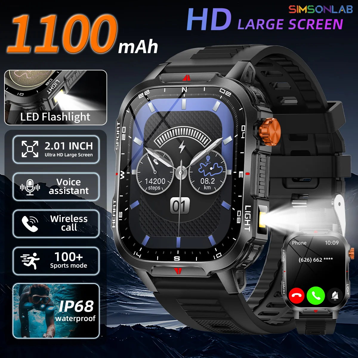 Advanced Smart Watch with Voice Assistant, 2.01 HD Display, Bluetooth Calling, Waterproof Design, Long-Lasting Battery, and Outdoor Sport Features