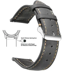 Vintage Quick Release Genuine Leather Watch Band - Men & Women Top Grain Strap - 22mm (Elegant Grey 1)