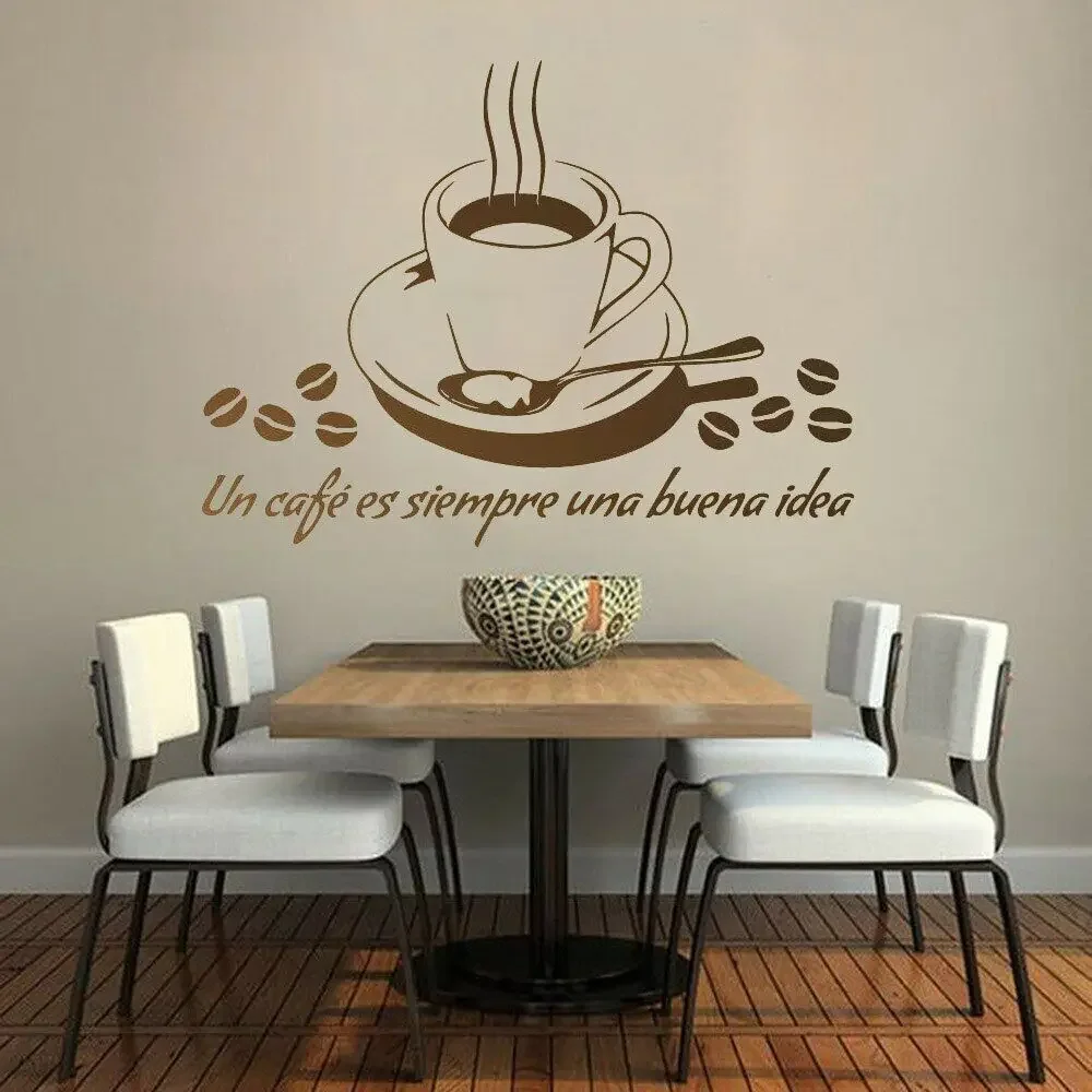 Spanish Quotes Wall Decals Quotes Coffee Store Home Decor Removable Vinyl Shop Window Stickers for Cafe Door Art Adornment