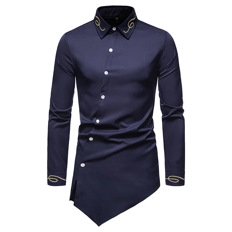 Spring Men's Long Sleeve Shirt Prom Dress Retro Korean Fashion Men's Japanese Top Designer Hawaiian Large T-shirt