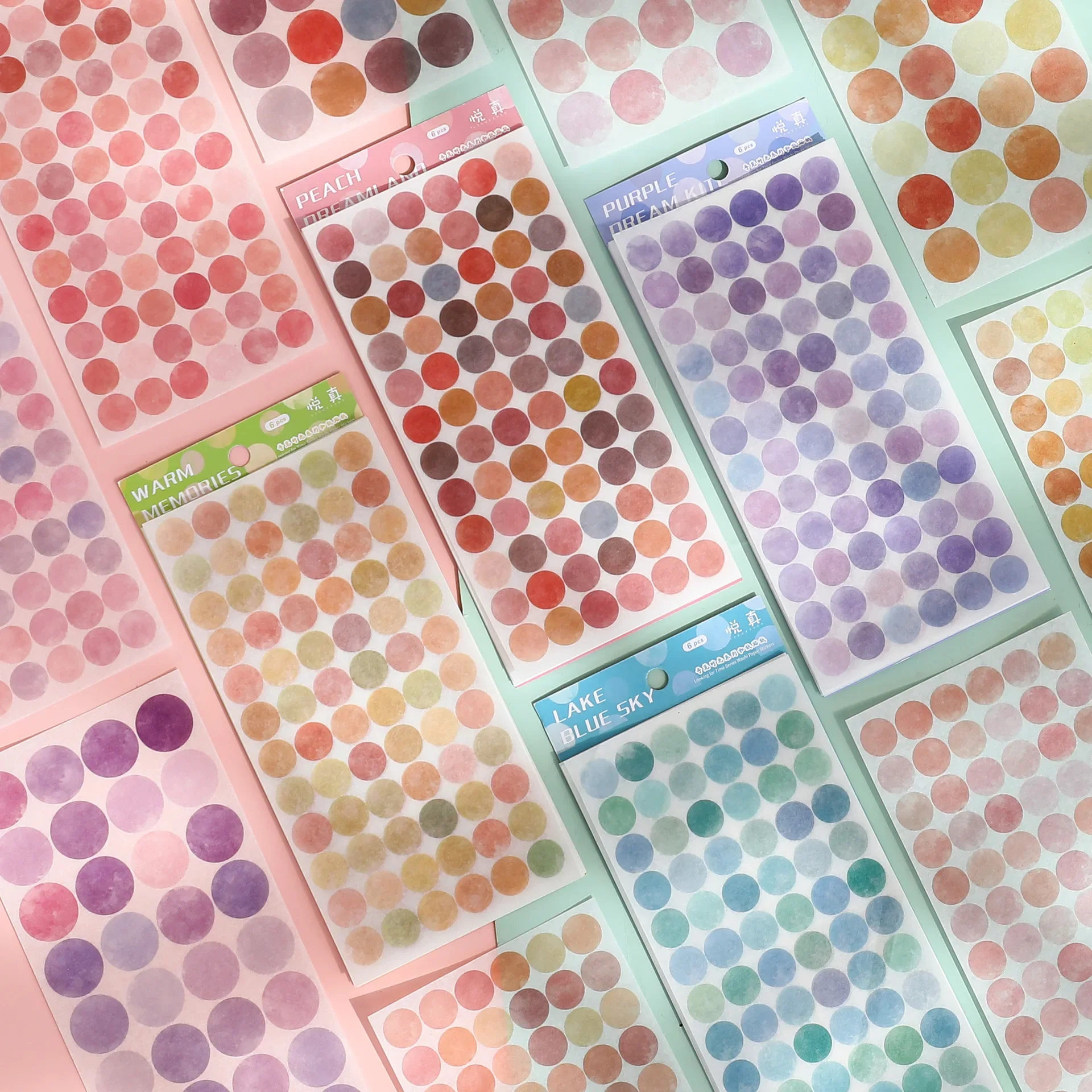 6pcs/pack Colored dot pattern Decorative Stationery Stickers Colorful Dream Scrapbooking DIY Diary Album Planner sticker Decorative Stickers