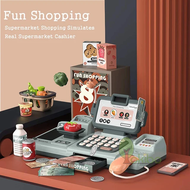 Kids Shopping Cash Register Toys Mini Supermarket Set Simulation Food Calculation Checkout Counter Pretend Play Toy For Children 6