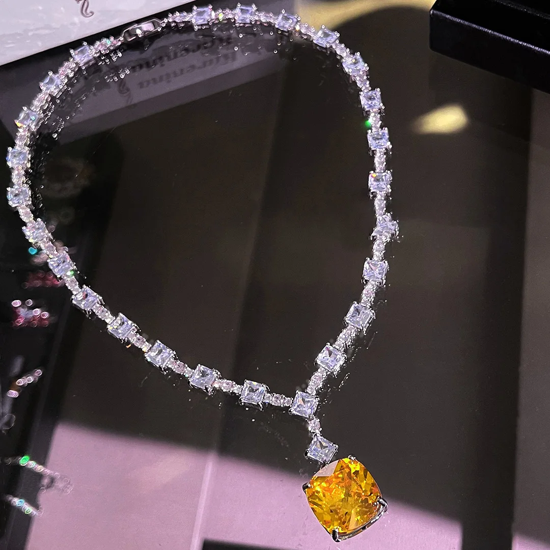 

High-end sense European and American light luxury yellow diamond necklace wedding dress accessories bridal wedding jewelry girl