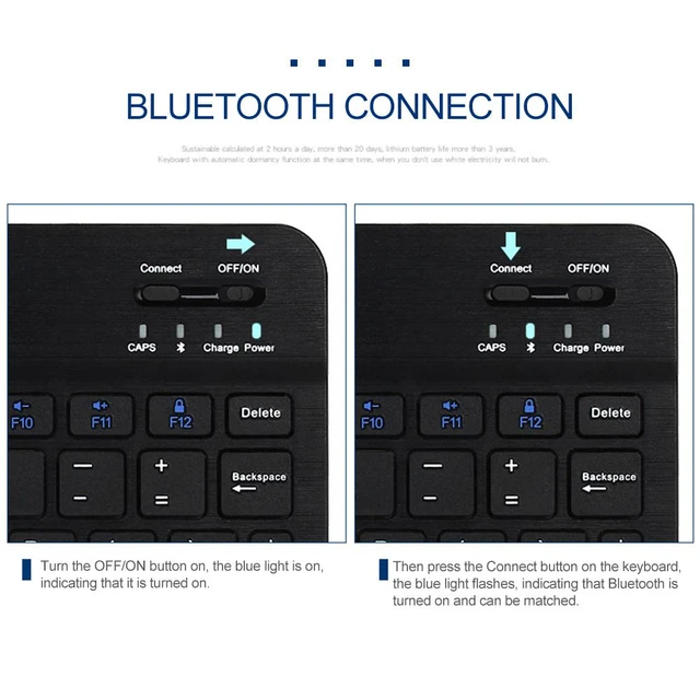 Mini teclado inalámbrico Bluetooth para tableta, iPad, iPhone, teclas de  goma, teclado recargable para teléfono inteligente, Android IOS y Windows